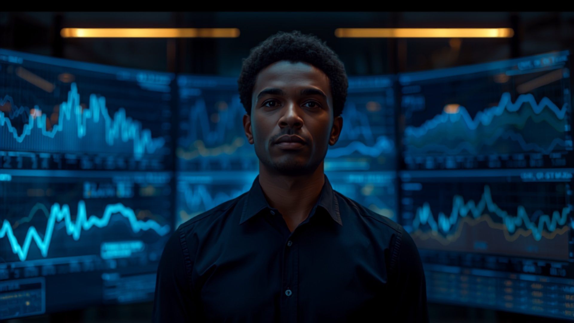 An analyst in front of data dashboards