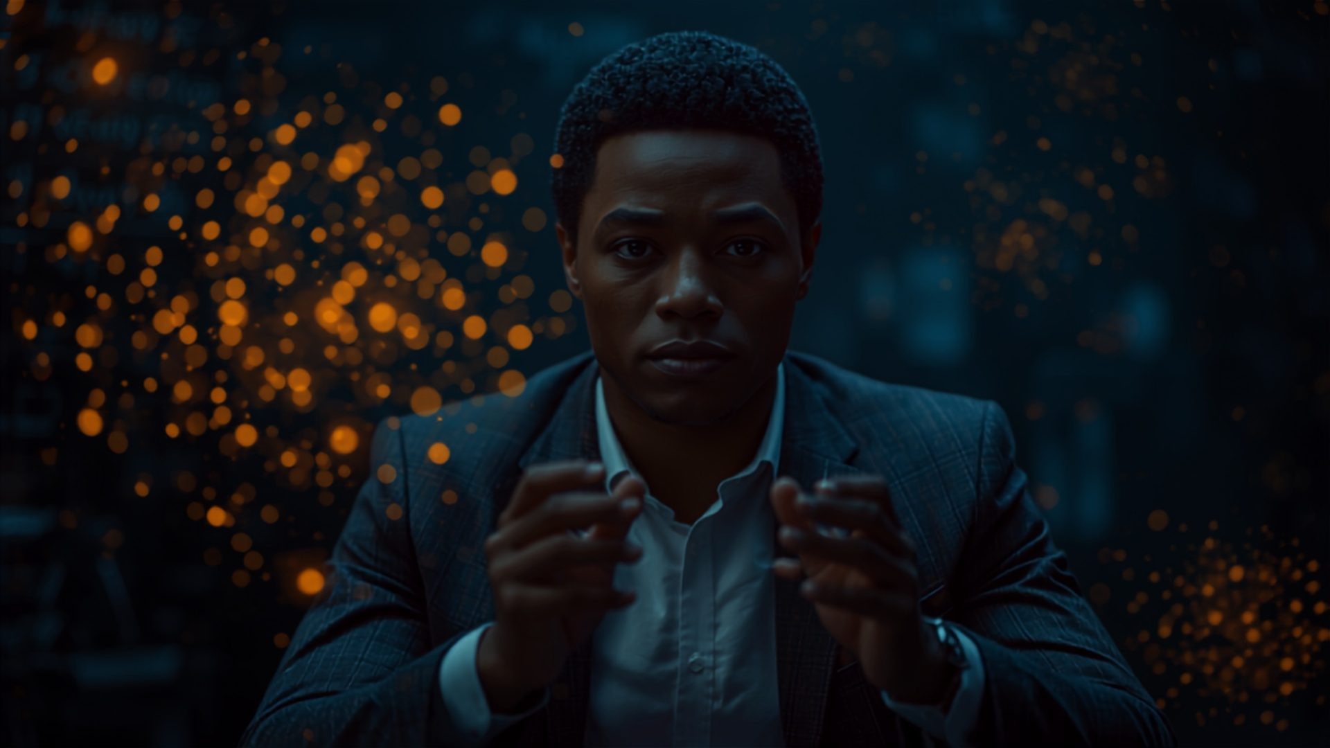 A professional facing an artificial intelligence visualization