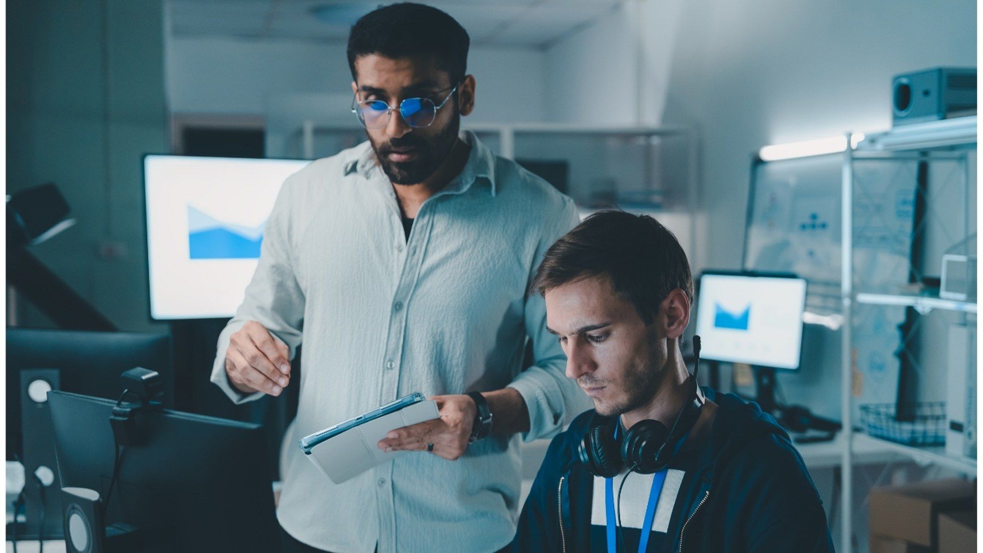 A cybersecurity expert in a server room — ISO 27001